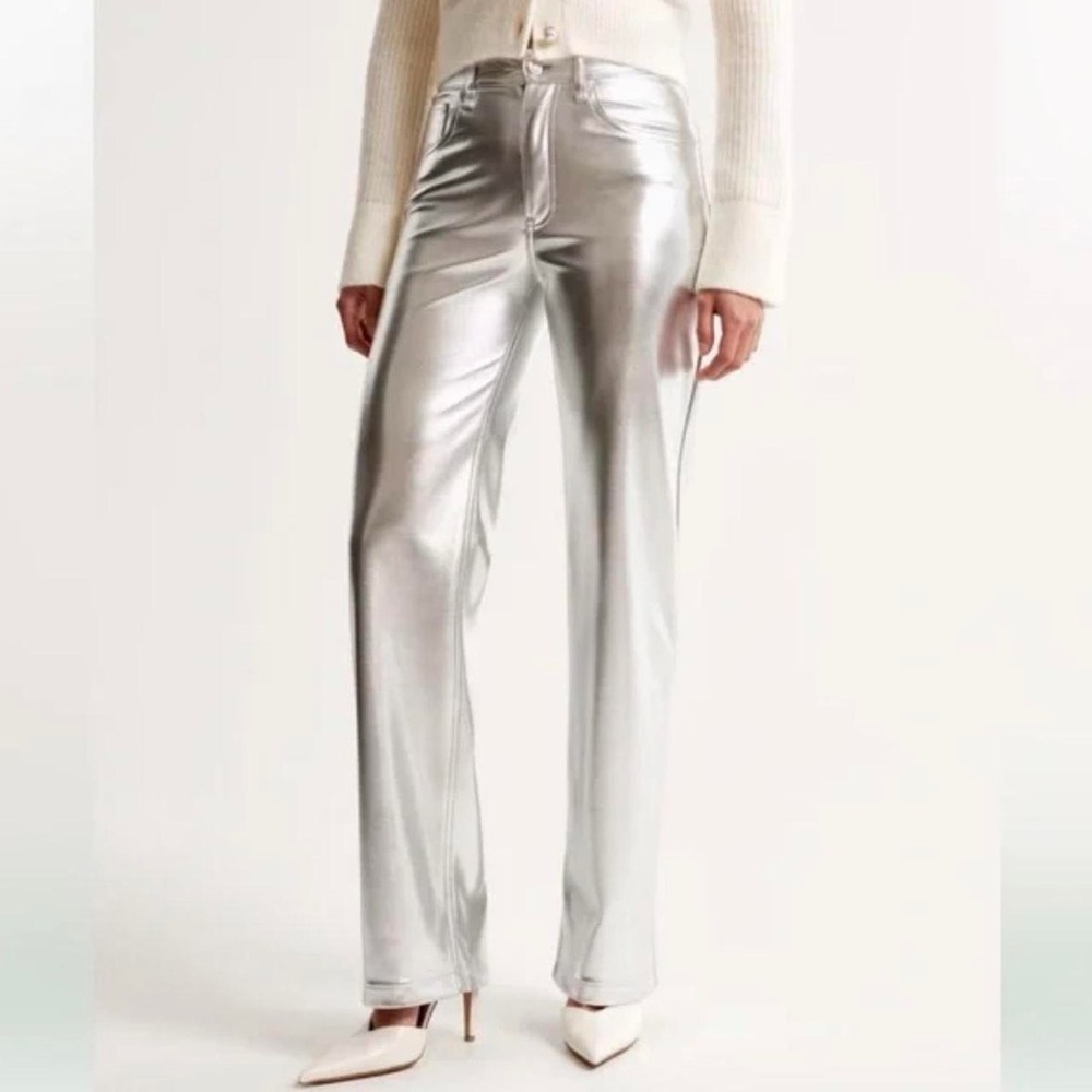 A&F Curve Love Vegan Leather 90s Straight High Rise Pants 26 2